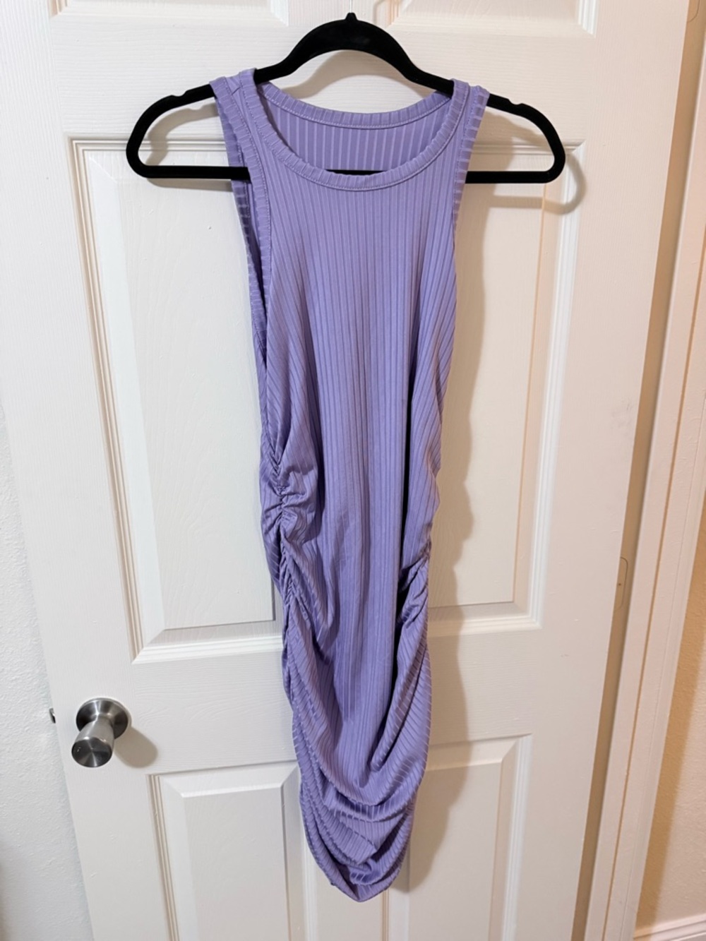 Sleeveless Ribbed Lilac Dress with Side Ruching